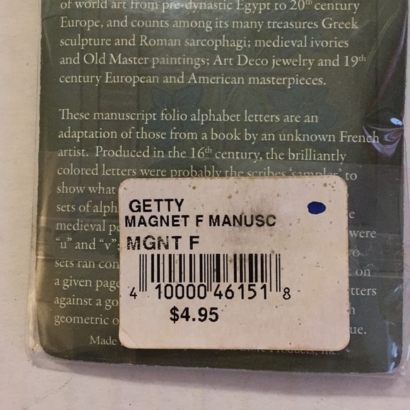 Set of 4 “F” Magnets manuscript letter 2” GETTY MUSEUM Gift Stocking Stuffer NWT - Picture 3 of 7